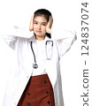 image of young woman doctor portrait in uniform with stethoscope medical and health white blackground 124837074