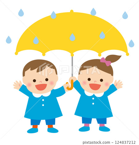 雨、雨傘和孩子 雨、雨傘和孩子 124837212