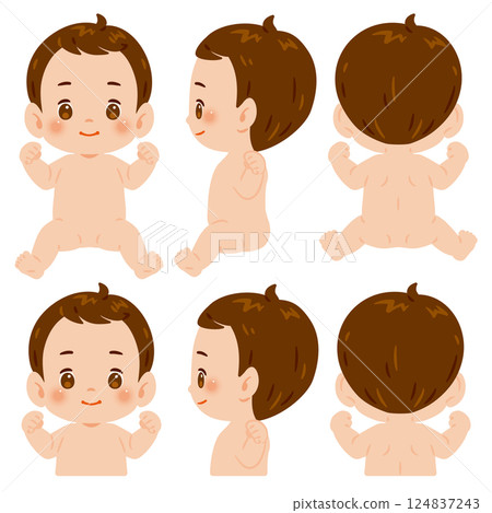 Naked baby full body illustration set 124837243