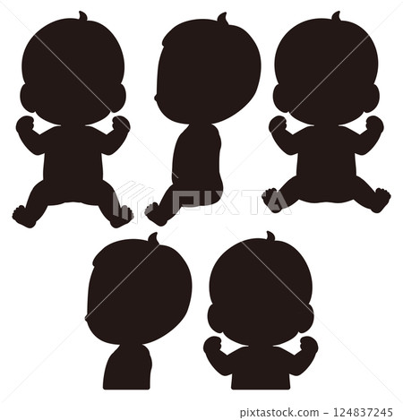 Baby full body monochrome silhouette illustration set 124837245