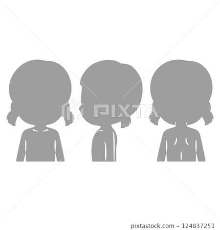 Girl's upper body silhouette illustration set Girl's upper body silhouette illustration set 124837251