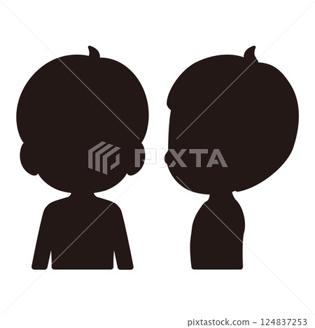 Boys upper body monochrome silhouette illustration set Boys upper body monochrome silhouette illustration set 124837253
