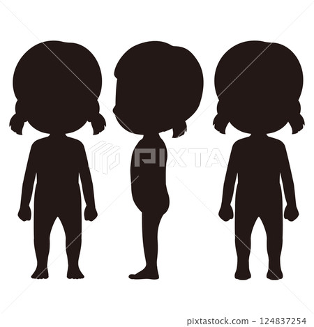 1 Set of girl's full body monochrome silhouette illustrations 1 Set of girl's full body monochrome silhouette illustrations 124837254