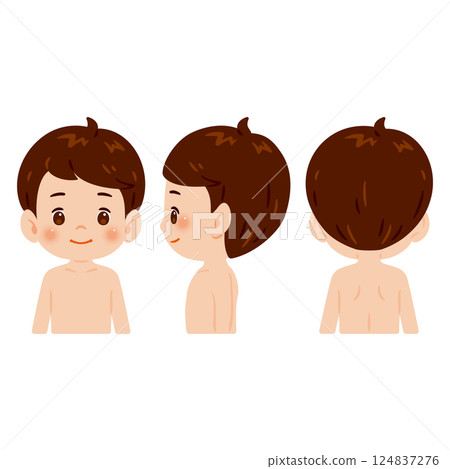 Naked boy upper body illustration set Naked boy upper body illustration set 124837276