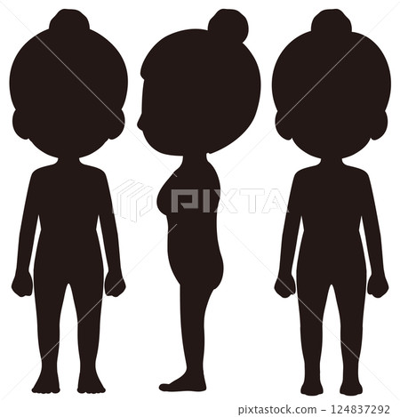 女性全身單色輪廓插圖集 女性全身單色輪廓插圖集 124837292