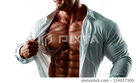 Muscular Beauty: Men who wear dress shirts to show strength, confidence, and aesthetic appeal 124837300