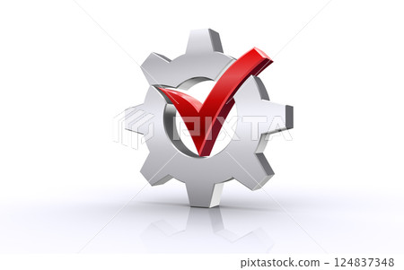 Gears and checkmark, setting check completed image 124837348
