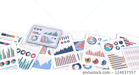 Tablet PC displaying business documents and data, image of data analysis and consideration 124837357