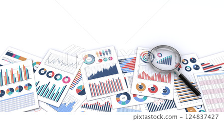 業務文件和放大鏡、業務績效驗證和數據分析的圖像 124837427