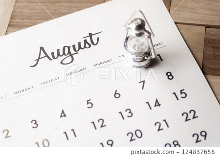 Lantern placed on the August calendar 124837658