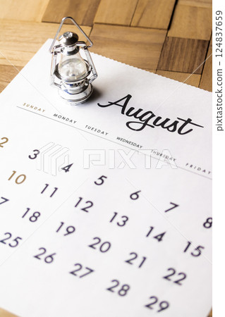 Lantern placed on the August calendar 124837659