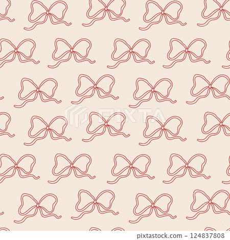 Decorative pattern featuring intricate bows in soft tones on a light background 124837808