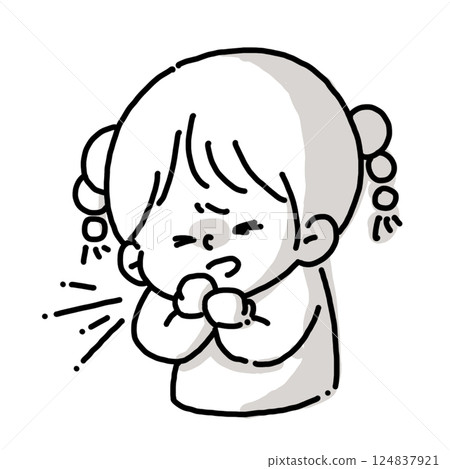 Monochrome version of an illustration of a girl with a cold coughing with her hands 124837921