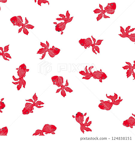 時尚現代的游泳金魚日式圖案， 124838151