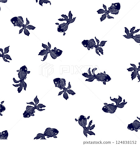 時尚現代的游泳金魚日式圖案， 124838152