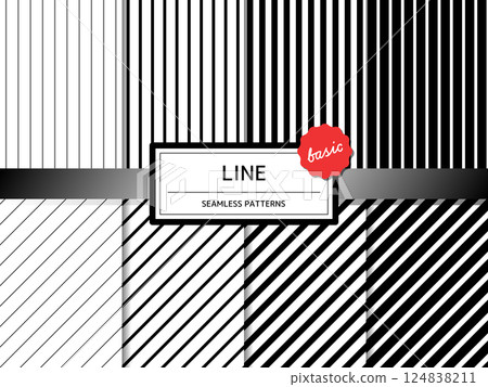 Set of basic seamless patterns stripes 124838211