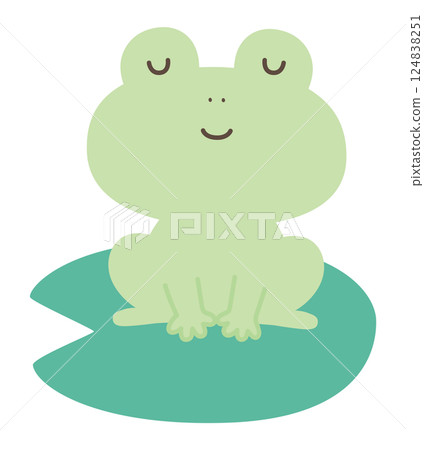 一隻可愛的青蛙坐在荷葉上的向量插圖 一隻可愛的青蛙坐在荷葉上的向量插圖 124838251