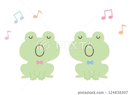 向量圖的可愛唱歌青蛙。青蛙合唱,雨季 向量圖的可愛唱歌青蛙。青蛙合唱,雨季 124838307