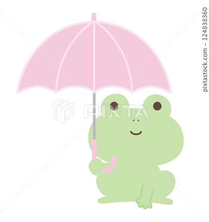 向量圖的一隻可愛的青蛙拿著一把傘。雨季 向量圖的一隻可愛的青蛙拿著一把傘。雨季 124838360