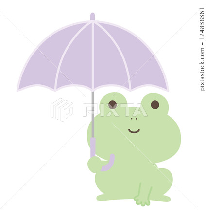 向量圖的一隻可愛的青蛙拿著一把傘。雨季 向量圖的一隻可愛的青蛙拿著一把傘。雨季 124838361