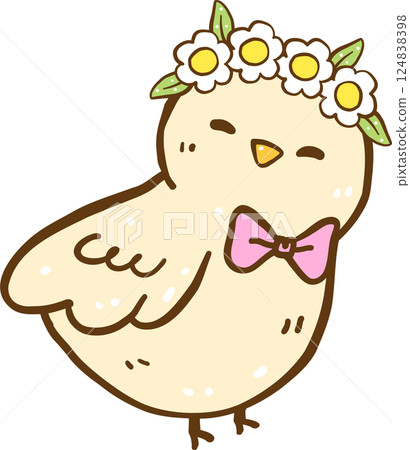 Cute little Bird with flower crown Cartoon Hand Drawn Cute little Bird with flower crown Cartoon Hand Drawn 124838398