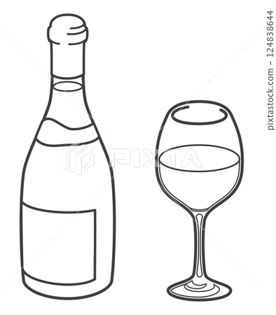 白葡萄酒瓶和玻璃杯（勃艮第型） 124838644