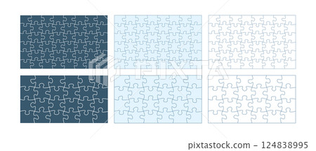 Puzzle pieces set. Jigsaw puzzle with 24, 48 pieces. Jigsaw puzzle template. Puzzle pieces set. Jigsaw puzzle with 24, 48 pieces. Jigsaw puzzle template. 124838995