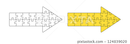 Jigsaw puzzle pieces forming an arrow, symbolizing direction, strategy, and problem-solving. Perfect for business, teamwork, and goal-oriented concepts. Jigsaw puzzle pieces forming an arrow, symbolizing direction, strategy, and problem-solving. Perfect for business, teamwork, and goal-oriented concepts. 124839020