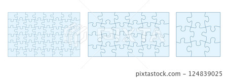 Puzzle pieces set. Jigsaw puzzle with 9, 24, 48 pieces. Jigsaw puzzle template. Puzzle pieces set. Jigsaw puzzle with 9, 24, 48 pieces. Jigsaw puzzle template. 124839025