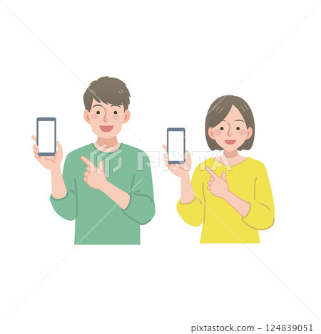 Men and women pointing at smartphones Men and women pointing at smartphones 124839051