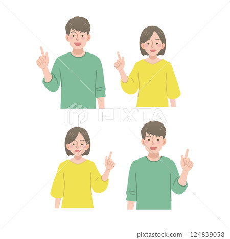 Men and women pointing with a smile Men and women pointing with a smile 124839058