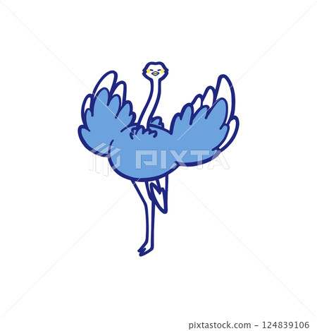 Color illustration of an ostrich running with its wings spread 124839106