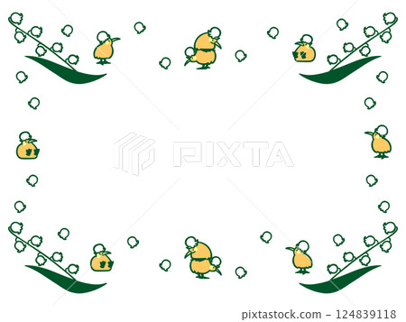 Kiwi wearing a lily of the valley hat and lily of the valley frame illustration 124839118