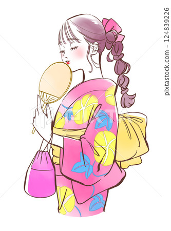穿著浴衣的女性插圖 124839226