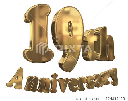 3DCG letters "19th Anniversary/19th Anniversary Mark Sparkling" Gold 3DCG letters "19th Anniversary/19th Anniversary Mark Sparkling" Gold 124839423