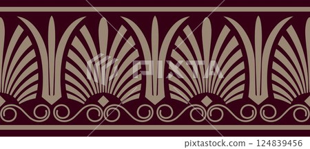 Vector Gold seamless classical Greek ornament. Endless European pattern. Border frame Ancient Greece, Roman Empire. Greek floral meander. European border. For textile, engraving, embroidery, porcelain Vector Gold seamless classical Greek ornament. Endless European pattern. Border frame Ancient Greece, Roman Empire. Greek floral meander. European border. For textile, engraving, embroidery, porcelain 124839456