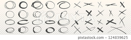 Hand drawn cross and circle signs set Hand drawn cross and circle signs set 124839625