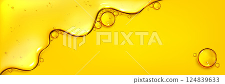Flowing yellow oil liquid texture with bubbles 124839633