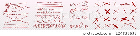 Handdrawn highlight lines and cross marks set 124839635