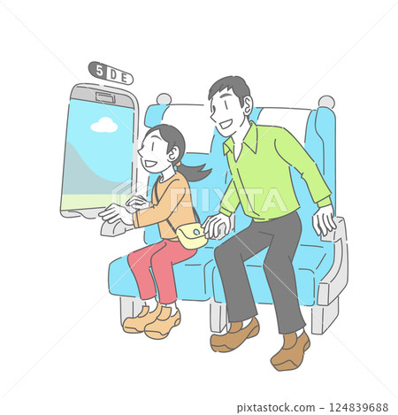 Parents and children enjoying the view from the bullet train window 124839688