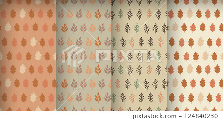 Set of autumn patterns with leaves in earthy colors and an orange palette 124840230