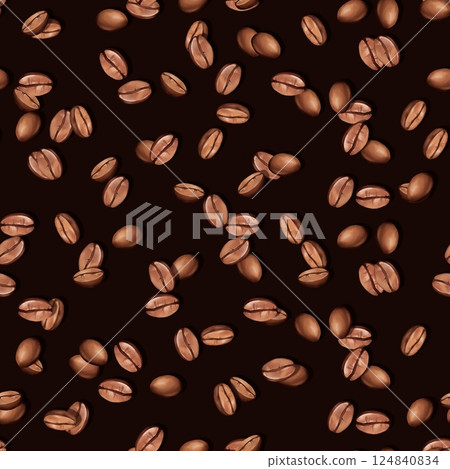 Dark seamless pattern coffee beans. Hand-drawn illustration background. Perfect food menu, concept for cafe, recipe book, cooking graphics. Dark seamless pattern coffee beans. Hand-drawn illustration background. Perfect food menu, concept for cafe, recipe book, cooking graphics. 124840834