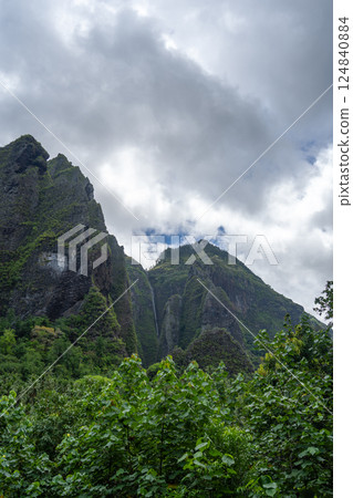 Vaipo waterfall in Hakaui valley, Nuku Hiva, French Polynesia wild nature 124840884