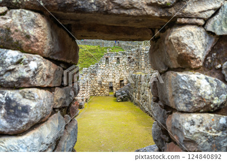 Ancient terraces and stone walls inside the Machu Picchu site in Peru Ancient terraces and stone walls inside the Machu Picchu site in Peru 124840892