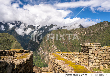 Ancient terraces and stone walls inside the Machu Picchu site in Peru Ancient terraces and stone walls inside the Machu Picchu site in Peru 124840893