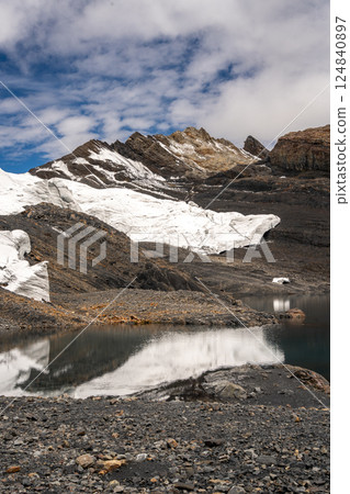 Pastoruri Glacier and its reflection in Huaraz, Peru Andean region Pastoruri Glacier and its reflection in Huaraz, Peru Andean region 124840897