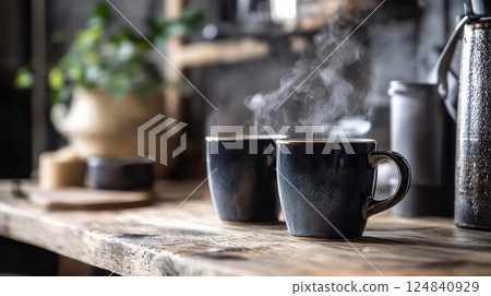 時尚的咖啡館和咖啡杯 時尚的咖啡館和咖啡杯 124840929