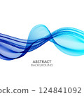 Blue horizontal wave lines, white background with transparent wave. 124841092