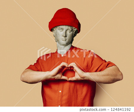 Antique statue in red beanie 124841192