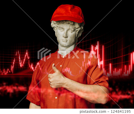 Antique statue in red beanie 124841195